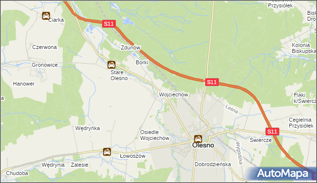 mapa Wojciechów gmina Olesno, Wojciechów gmina Olesno na mapie Targeo