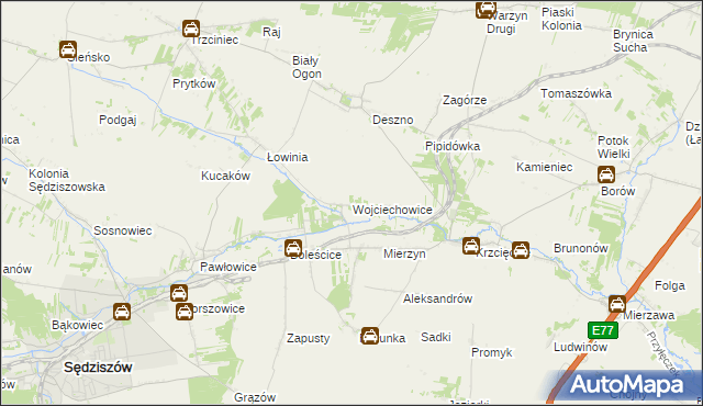 mapa Wojciechowice gmina Sędziszów, Wojciechowice gmina Sędziszów na mapie Targeo