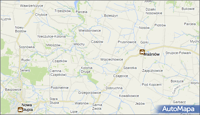 mapa Wojciechowice gmina Waśniów, Wojciechowice gmina Waśniów na mapie Targeo