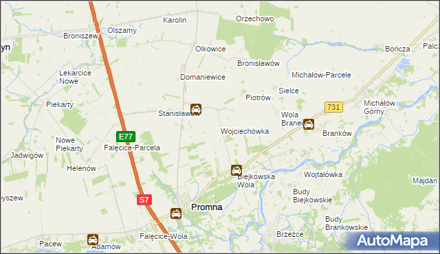 mapa Wojciechówka gmina Promna, Wojciechówka gmina Promna na mapie Targeo