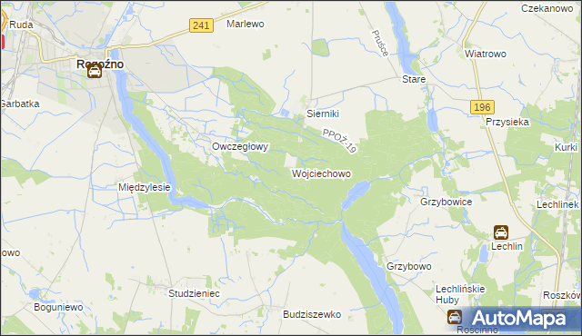 mapa Wojciechowo gmina Rogoźno, Wojciechowo gmina Rogoźno na mapie Targeo