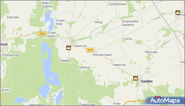 mapa Wojciechowo gmina Siedlec, Wojciechowo gmina Siedlec na mapie Targeo