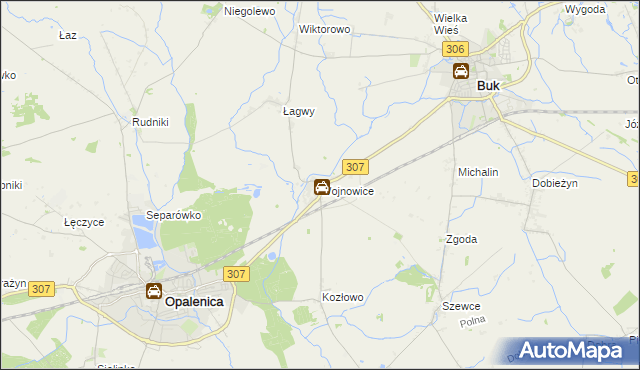 mapa Wojnowice gmina Opalenica, Wojnowice gmina Opalenica na mapie Targeo