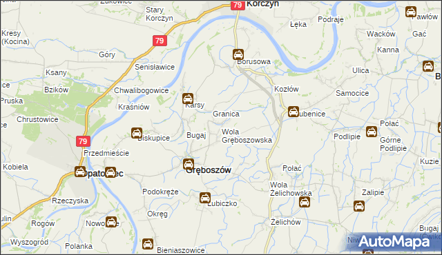 mapa Wola Gręboszowska, Wola Gręboszowska na mapie Targeo