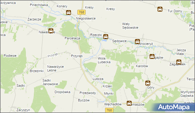 mapa Wola Lubecka gmina Wodzisław, Wola Lubecka gmina Wodzisław na mapie Targeo