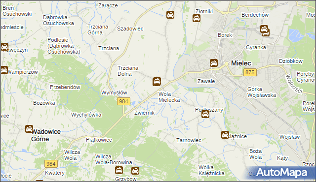 mapa Wola Mielecka, Wola Mielecka na mapie Targeo