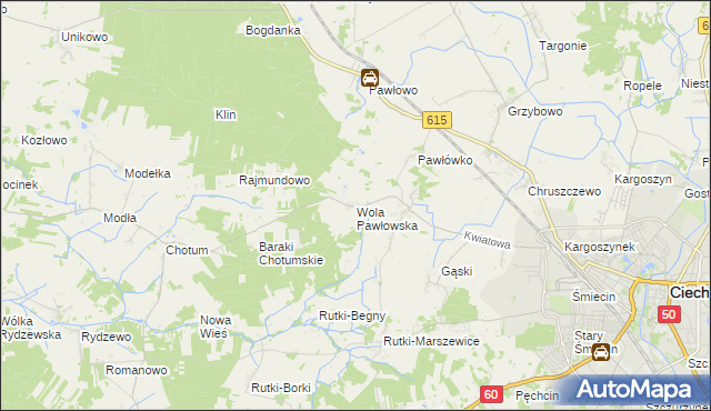 mapa Wola Pawłowska gmina Ciechanów, Wola Pawłowska gmina Ciechanów na mapie Targeo