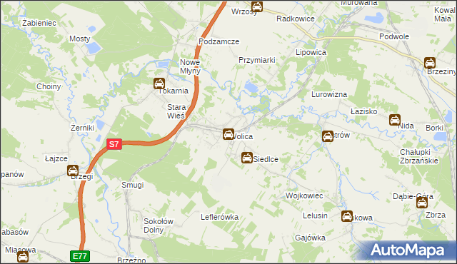 mapa Wolica gmina Chęciny, Wolica gmina Chęciny na mapie Targeo