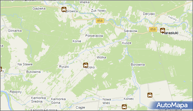 mapa Wólka gmina Harasiuki, Wólka gmina Harasiuki na mapie Targeo