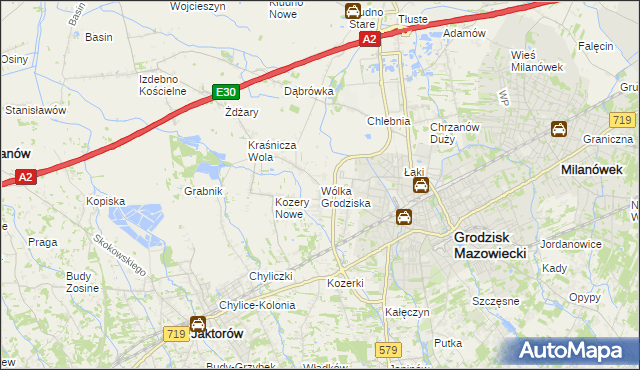 mapa Wólka Grodziska gmina Grodzisk Mazowiecki, Wólka Grodziska gmina Grodzisk Mazowiecki na mapie Targeo