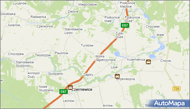 mapa Wólka Jagielczyńska, Wólka Jagielczyńska na mapie Targeo