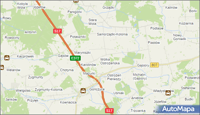 mapa Wólka Ostrożeńska, Wólka Ostrożeńska na mapie Targeo