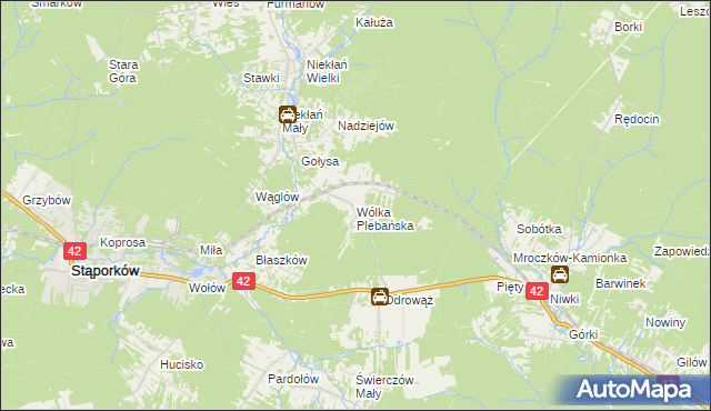 mapa Wólka Plebańska gmina Stąporków, Wólka Plebańska gmina Stąporków na mapie Targeo