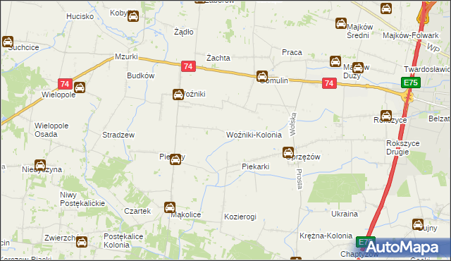 mapa Woźniki-Kolonia, Woźniki-Kolonia na mapie Targeo