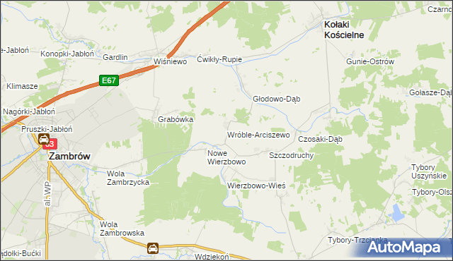 mapa Wróble-Arciszewo, Wróble-Arciszewo na mapie Targeo