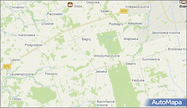 mapa Wroczyńszczyzna gmina Dąbrowa Białostocka, Wroczyńszczyzna gmina Dąbrowa Białostocka na mapie Targeo