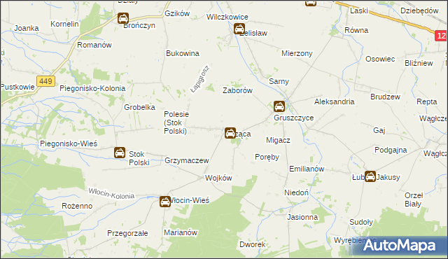 mapa Wrząca gmina Błaszki, Wrząca gmina Błaszki na mapie Targeo