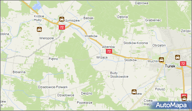 mapa Wrząca gmina Turek, Wrząca gmina Turek na mapie Targeo