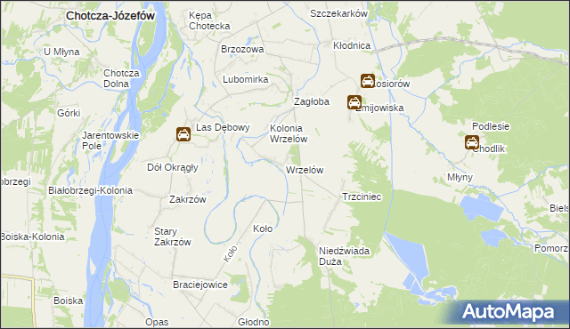 mapa Wrzelów, Wrzelów na mapie Targeo