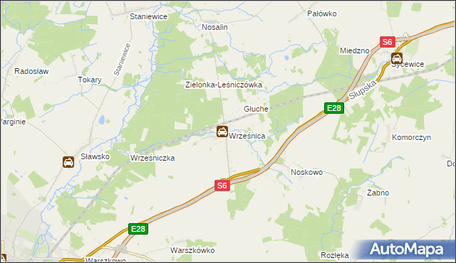 mapa Wrześnica gmina Sławno, Wrześnica gmina Sławno na mapie Targeo