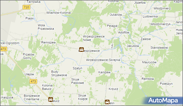 mapa Wrzeszczewice-Tomaszew, Wrzeszczewice-Tomaszew na mapie Targeo