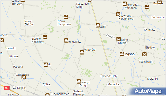 mapa Wyborów gmina Chąśno, Wyborów gmina Chąśno na mapie Targeo