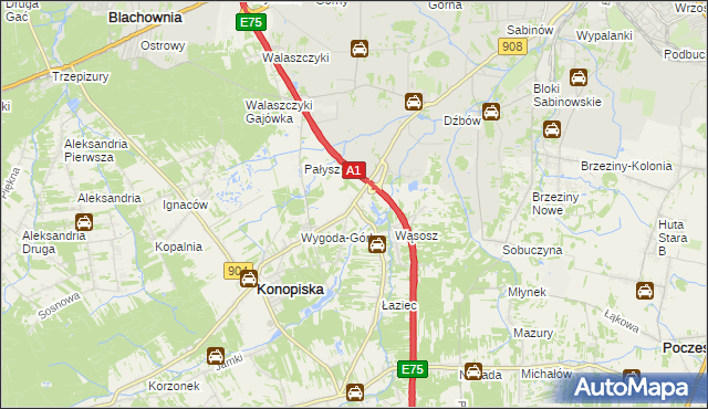 mapa Wygoda gmina Konopiska, Wygoda gmina Konopiska na mapie Targeo