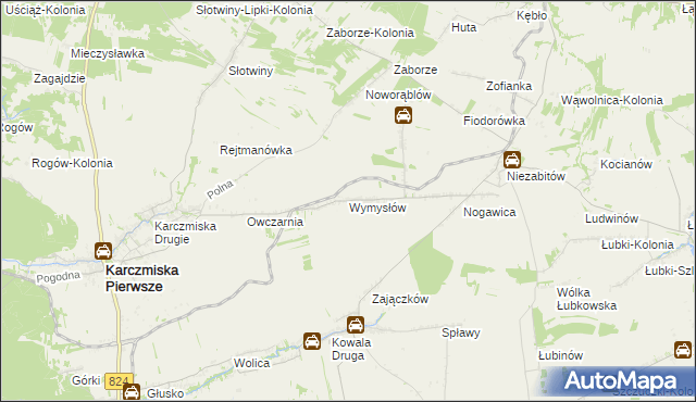 mapa Wymysłów gmina Karczmiska, Wymysłów gmina Karczmiska na mapie Targeo