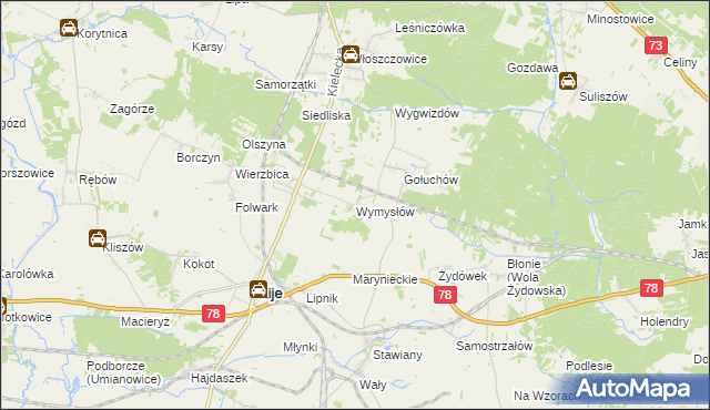 mapa Wymysłów gmina Kije, Wymysłów gmina Kije na mapie Targeo