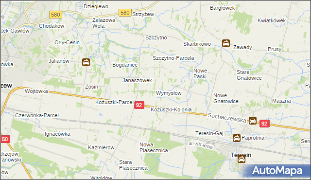 mapa Wymysłów gmina Sochaczew, Wymysłów gmina Sochaczew na mapie Targeo