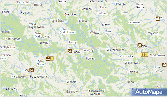 mapa Wyręby gmina Dynów, Wyręby gmina Dynów na mapie Targeo