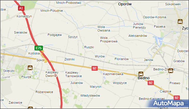 mapa Wyrów gmina Bedlno, Wyrów gmina Bedlno na mapie Targeo