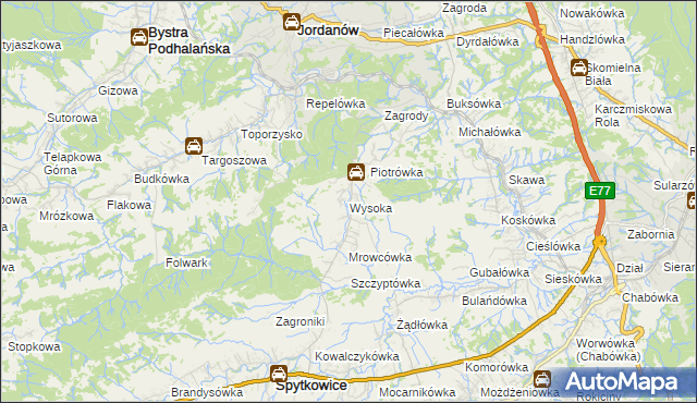 mapa Wysoka gmina Jordanów, Wysoka gmina Jordanów na mapie Targeo