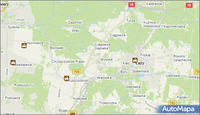 mapa Wysoka gmina Łazy, Wysoka gmina Łazy na mapie Targeo