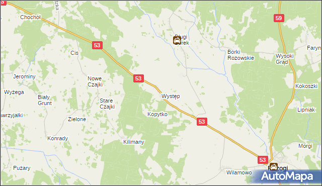 mapa Występ gmina Rozogi, Występ gmina Rozogi na mapie Targeo