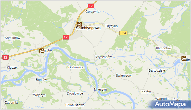 mapa Wyszanów gmina Szlichtyngowa, Wyszanów gmina Szlichtyngowa na mapie Targeo