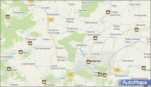 mapa Zabagnie gmina Wolbrom, Zabagnie gmina Wolbrom na mapie Targeo