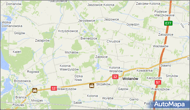 mapa Zabłocie gmina Wolanów, Zabłocie gmina Wolanów na mapie Targeo
