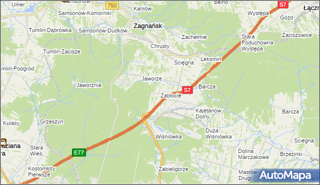 mapa Zabłocie gmina Zagnańsk, Zabłocie gmina Zagnańsk na mapie Targeo