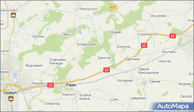 mapa Zabornia gmina Piaski, Zabornia gmina Piaski na mapie Targeo