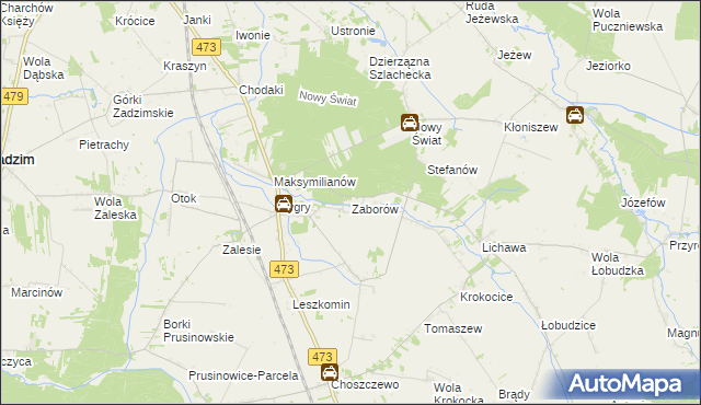 mapa Zaborów gmina Zadzim, Zaborów gmina Zadzim na mapie Targeo