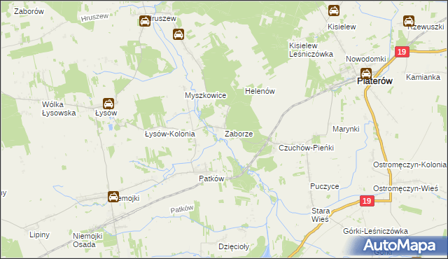 mapa Zaborze gmina Platerów, Zaborze gmina Platerów na mapie Targeo