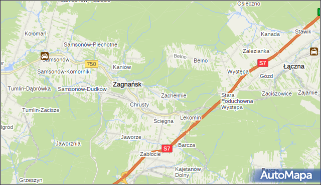 mapa Zachełmie gmina Zagnańsk, Zachełmie gmina Zagnańsk na mapie Targeo