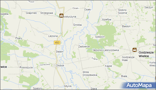 mapa Zadowice, Zadowice na mapie Targeo