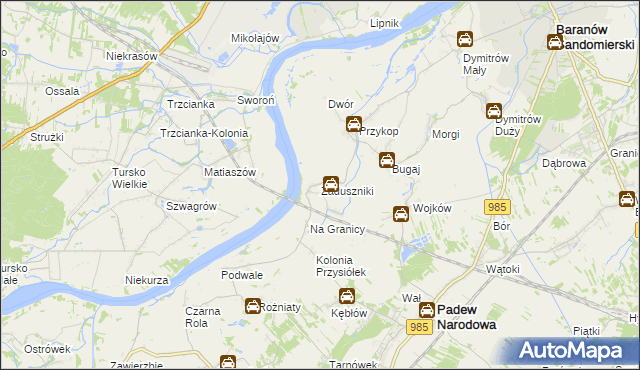 mapa Zaduszniki gmina Padew Narodowa, Zaduszniki gmina Padew Narodowa na mapie Targeo