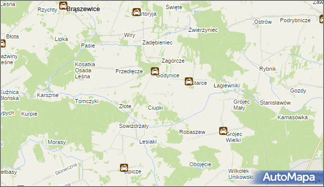 mapa Zagóra gmina Brąszewice, Zagóra gmina Brąszewice na mapie Targeo