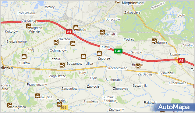 mapa Zagórze gmina Niepołomice, Zagórze gmina Niepołomice na mapie Targeo