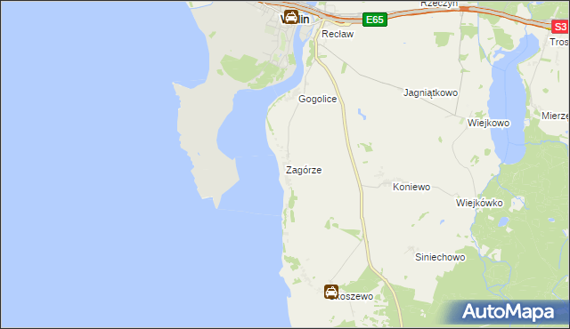 mapa Zagórze gmina Wolin, Zagórze gmina Wolin na mapie Targeo