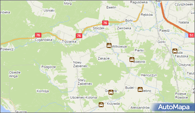 mapa Zakącie gmina Garwolin, Zakącie gmina Garwolin na mapie Targeo