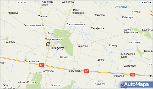 mapa Żakowice gmina Osięciny, Żakowice gmina Osięciny na mapie Targeo